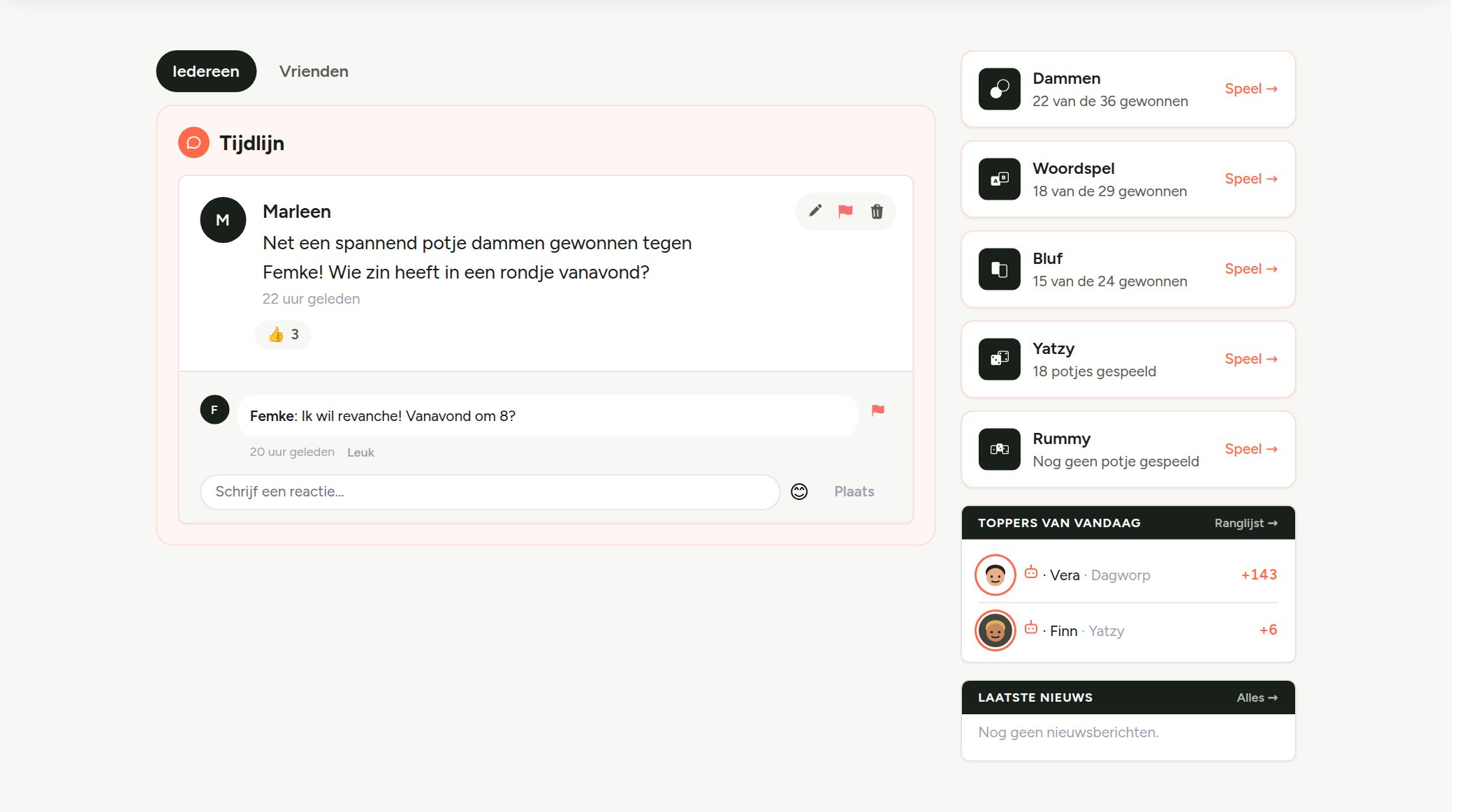 Tijdlijn op ChatPlay