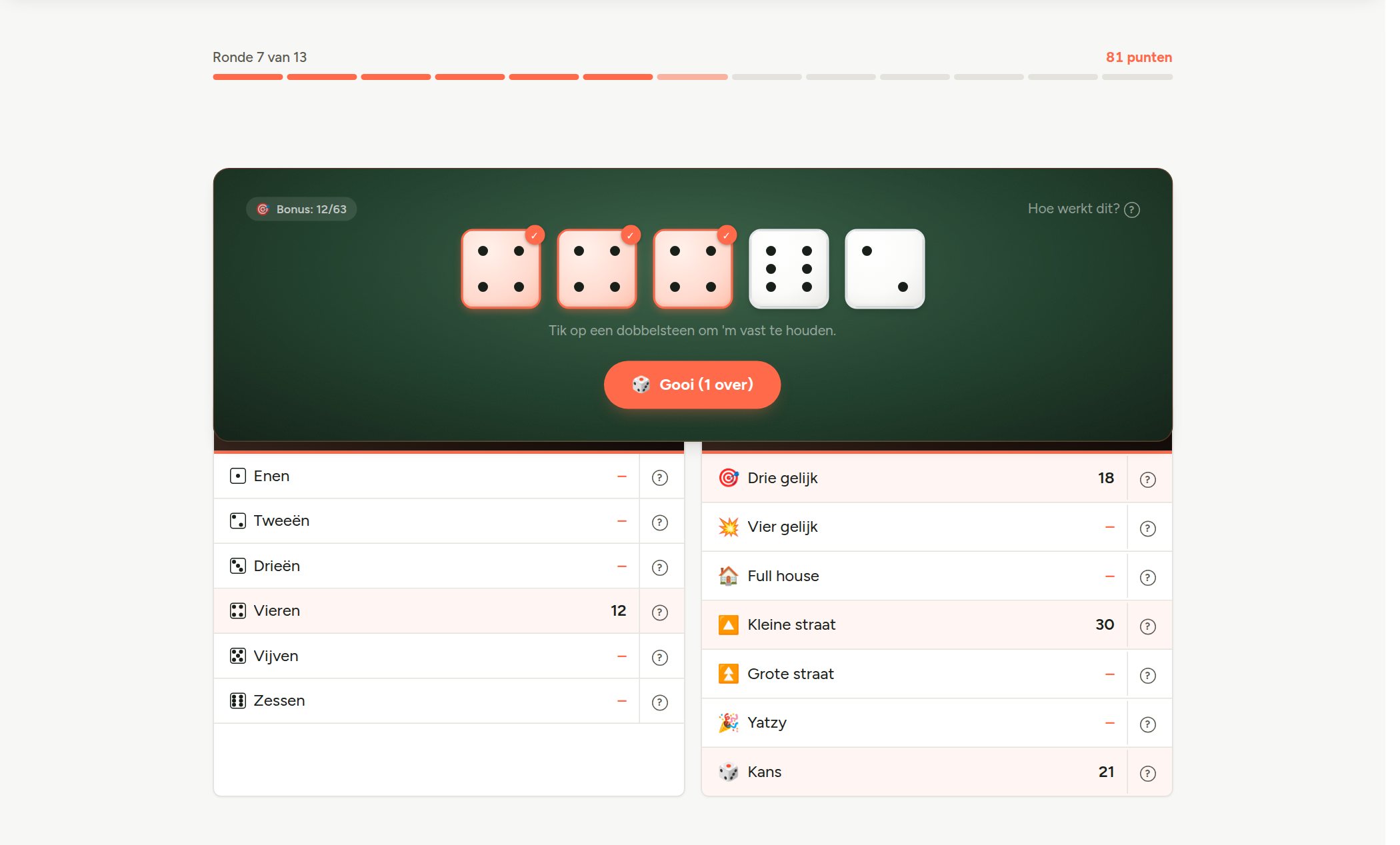 Yatzy op ChatPlay